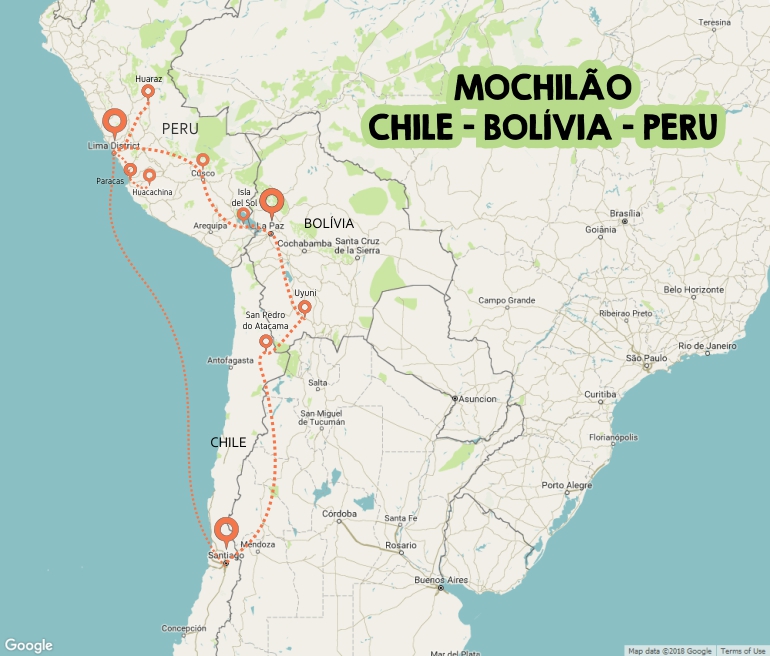 Chile Bolívia Peru - Roteiro Mochilão - Mapa